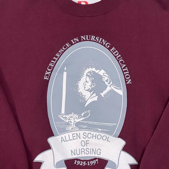 Vintage Allen School Of Nursing Sweatshirt Size L Dodger USA Pullover Red 90's - Picture 2 of 4